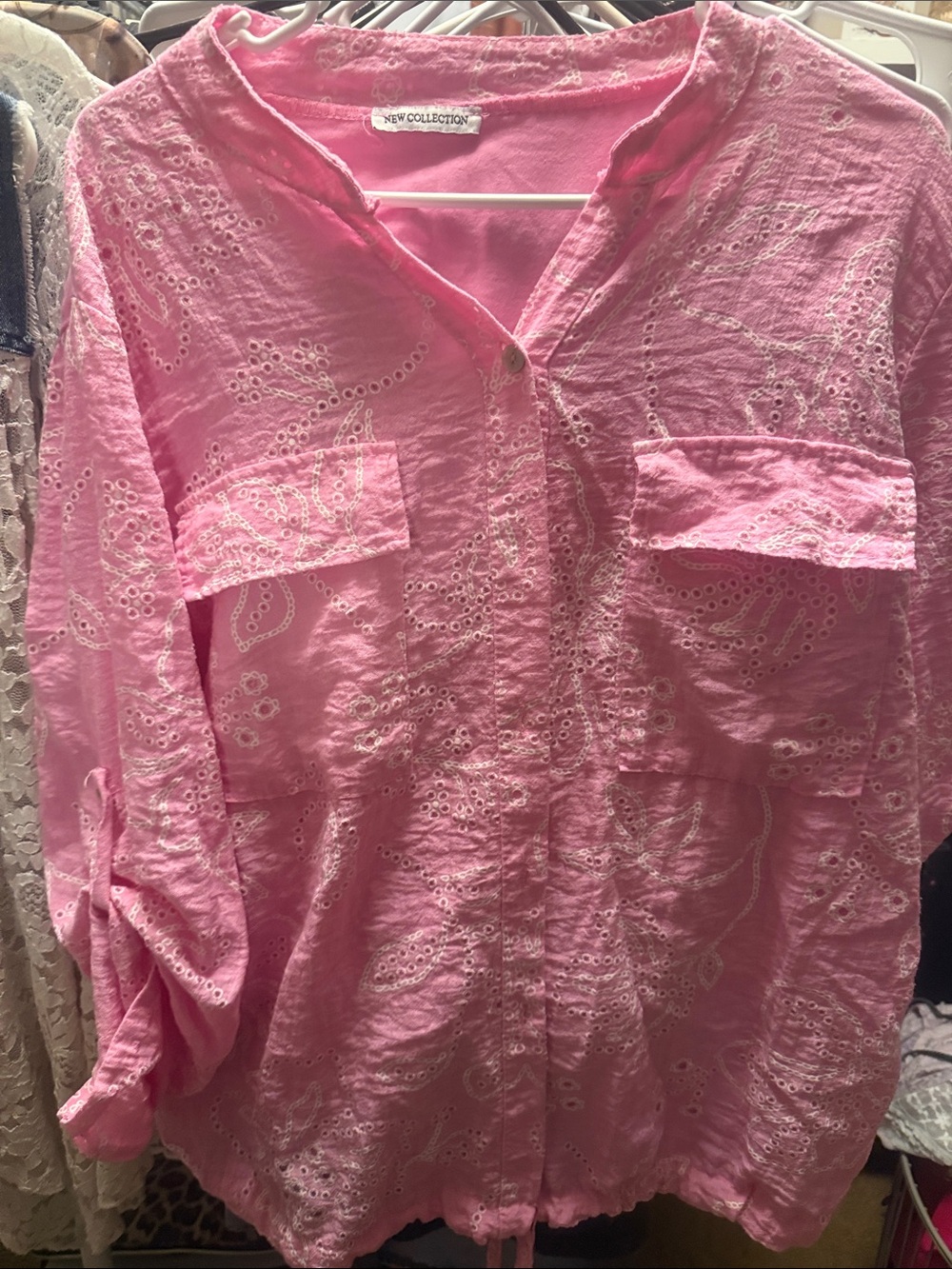 Women's Pink Eyelet Button-Front Shirt